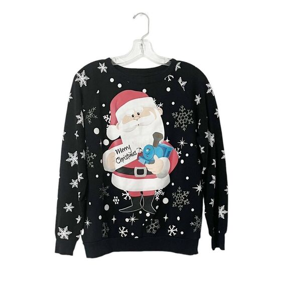 🟢Rudolph Official Merchandise Black & Silver snowflake Christmas Sweater L - Picture 2 of 5